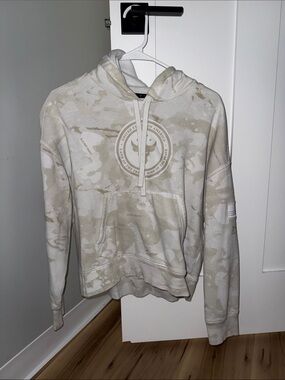 Project Rock Camo Print Pullover Hoodie in Taupe and Cream